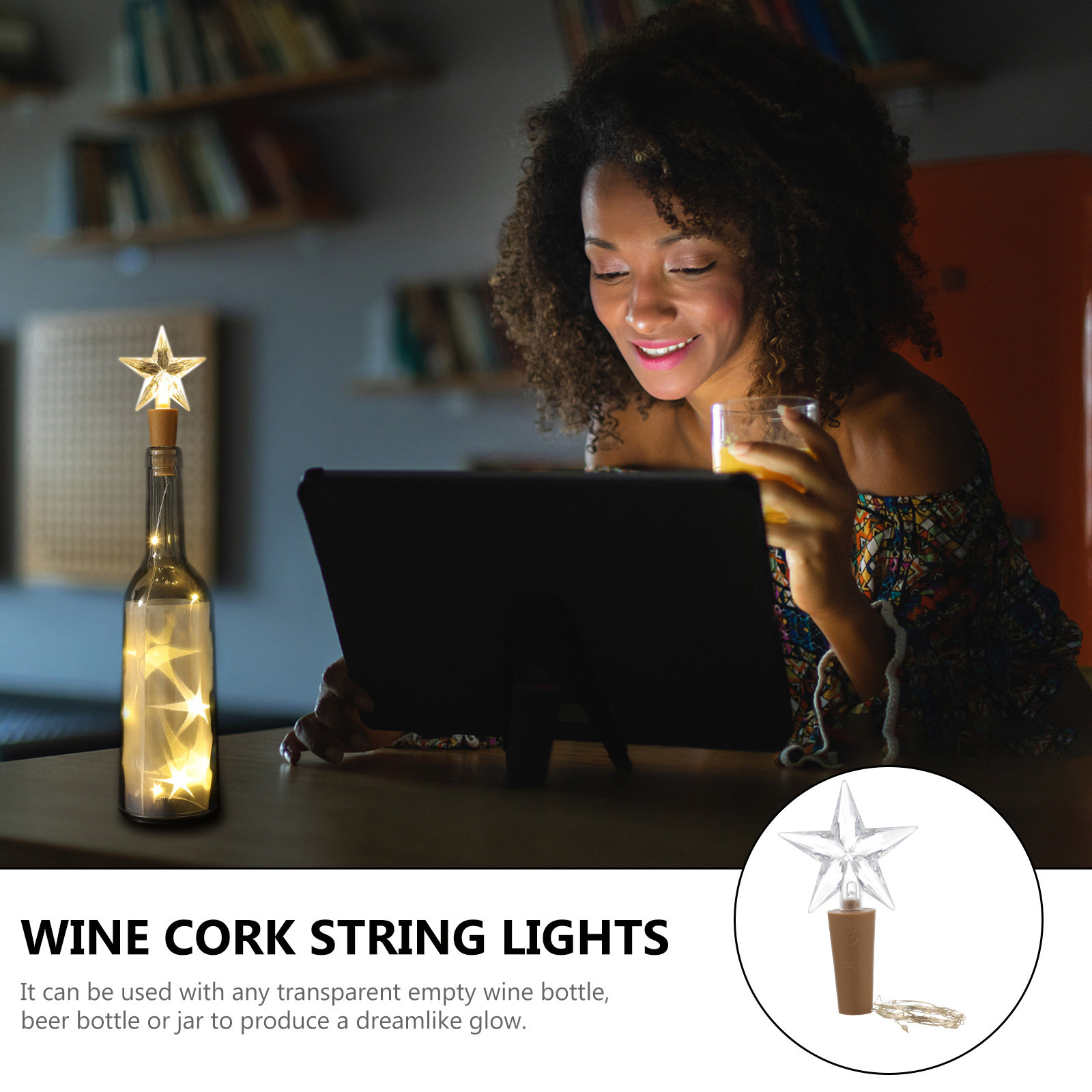 ワインボトル用コルク型LEDストリングライト2個組。寝室、リ - Decor Lighting Cork のレビューと価格