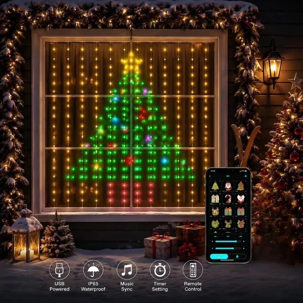 LEDピクセルカーテンライト Bluetoothアプリ制御  - Lighting Decor Home のレビューと価格