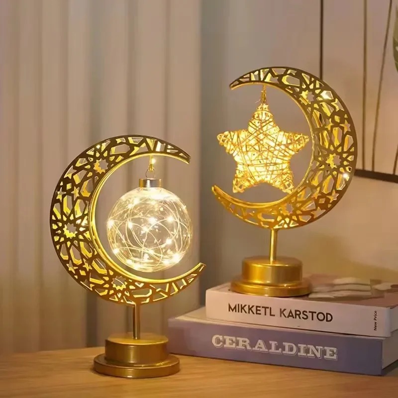 ラマダンLEDナイトライト回転式鉄製月と星 イード・ムバラク - Led Moon Lamp のレビューと価格