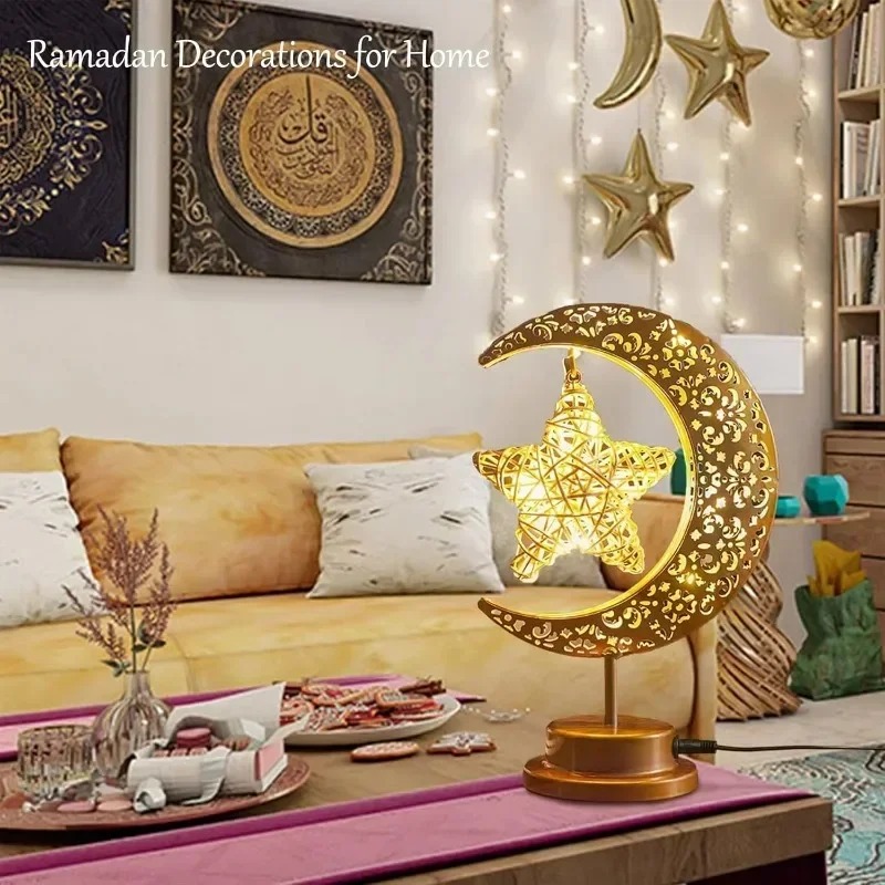 ラマダンLEDナイトライト回転式鉄製月と星 イード・ムバラク - Led Moon Lamp のレビューと価格